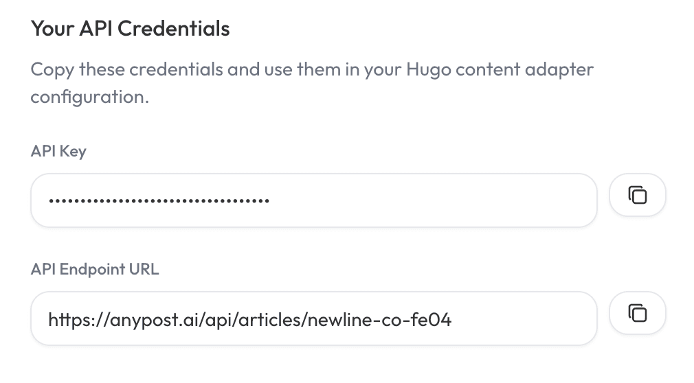 API Key and API URL
