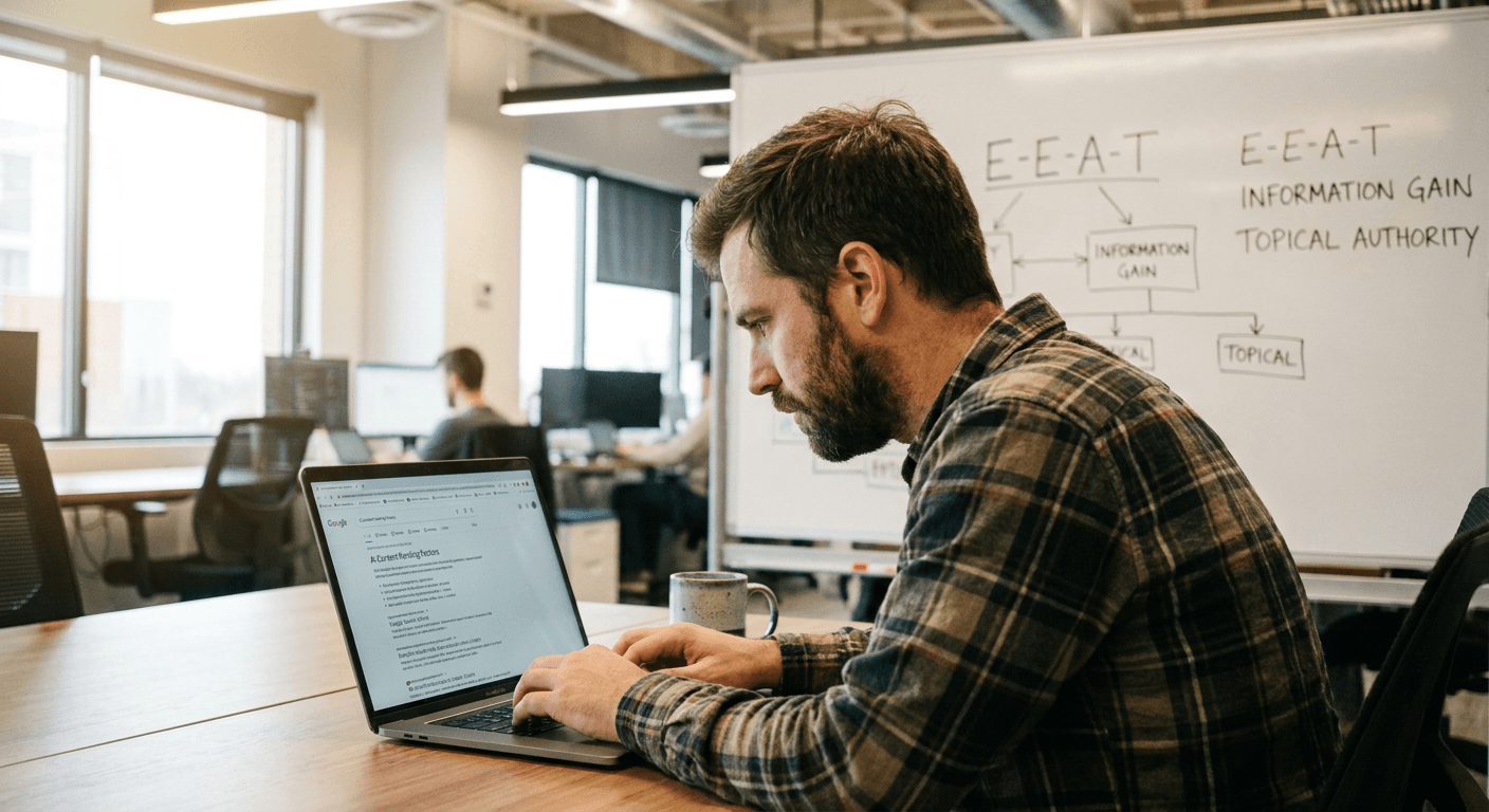 How Google Ranks AI Content: E-E-A-T, Information Gain, and Topical Authority